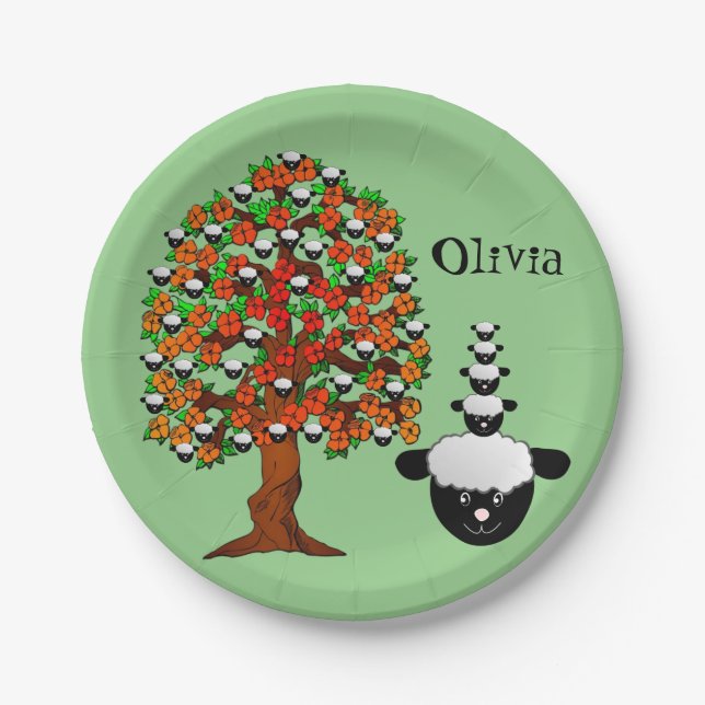 Paper Plates, Sheep Tree Green Plate (Front)