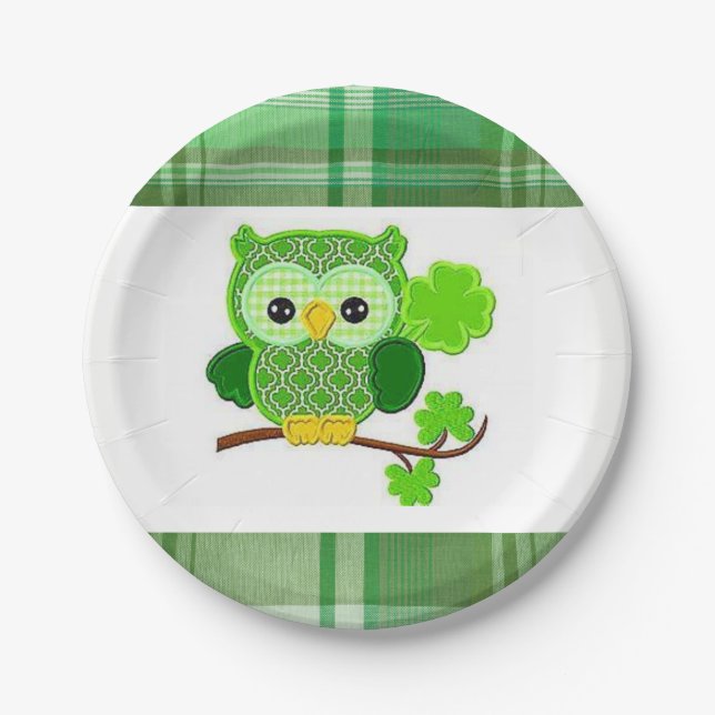 Paper plates St. Patrick's Day Owl (Front)