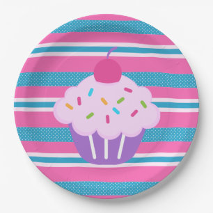 Paper Plates/Stripes with Cupcake Plate
