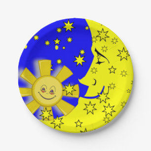 Paper Plates, Sun Moon Yellow Stars Paper Plate
