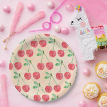 Paper Plates Sweet Red Cherry Delicate Pattern