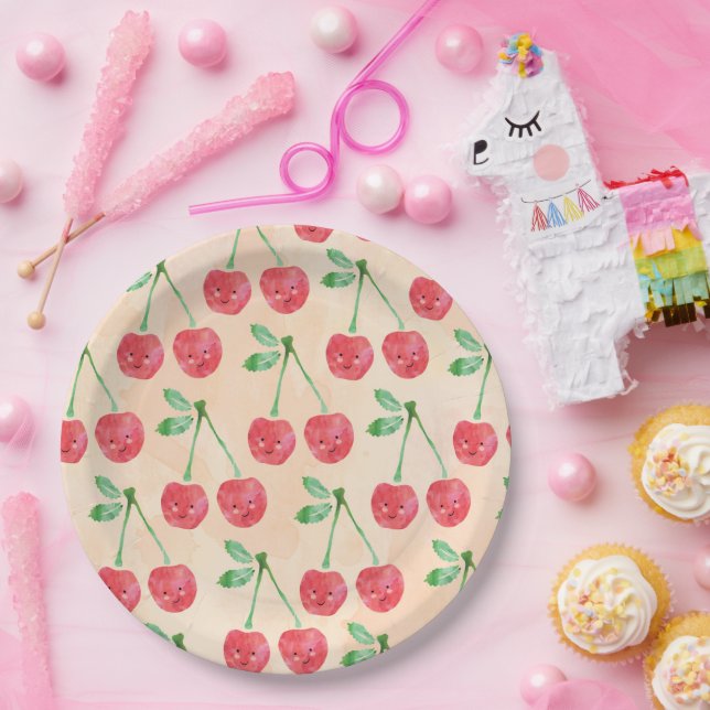 Paper Plates Sweet Red Cherry Delicate Pattern (Party)