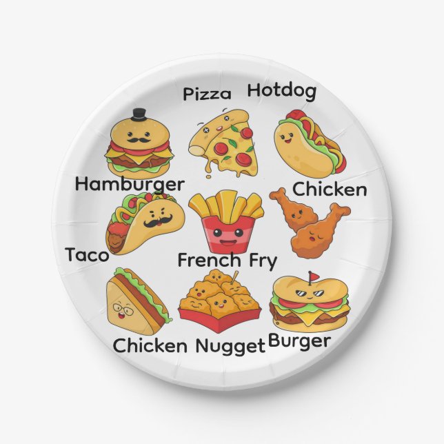 Paper Plates, Tacos, Hamburger Chicken, French Fry Paper Plate (Front)