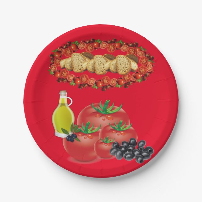 Paper Plates, Tomato Ketchup Bread Olives Paper Plate (Front)