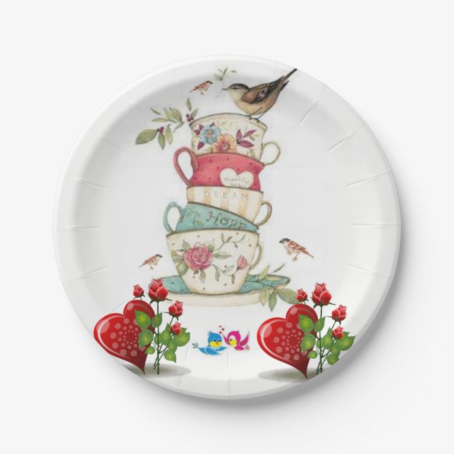 Paper plates Valentine's Day Bird Vintage (Front)