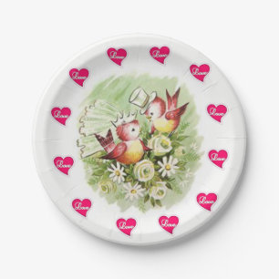 Paper plates Valentine's Day Bird Vintage