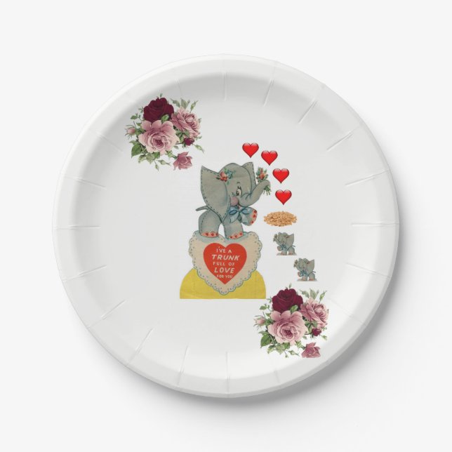 Paper plates Valentine's Day Elephant Vintage (Front)