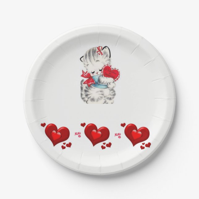 Paper plates Valentine's Day Kitten Vintage (Front)