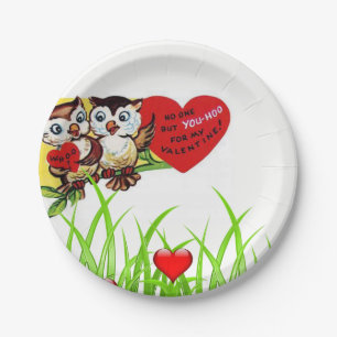 Paper plates Valentine's Day Owl Vintage