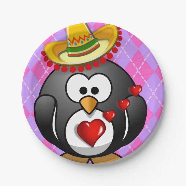 Paper plates Valentine's Day, Penguin (Front)