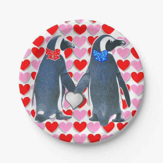 Paper plates Valentine's Day, Penguin (Front)