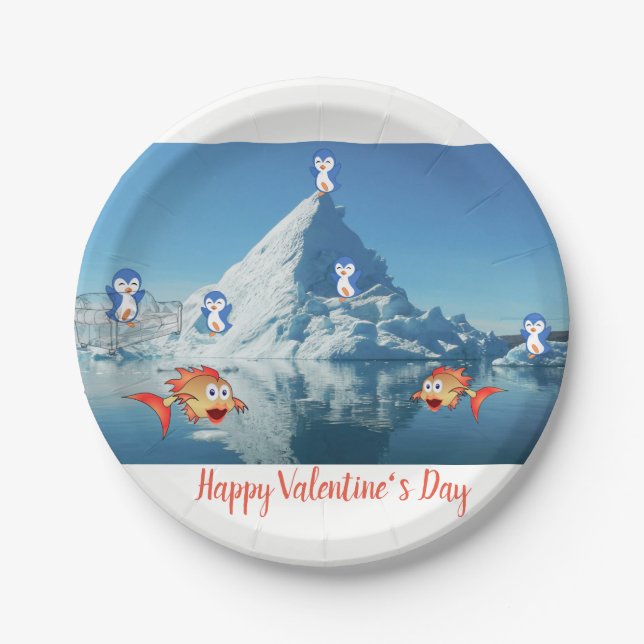 Paper plates Valentine's Day, Penguin (Front)