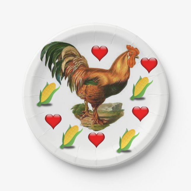 Paper plates Valentine's Day Rooster Vintage (Front)