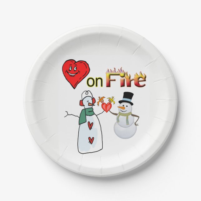 Paper plates Valentine's Heart Fire Snowman  (Front)