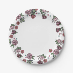 Paper Plates, White Floral Flowers Plate