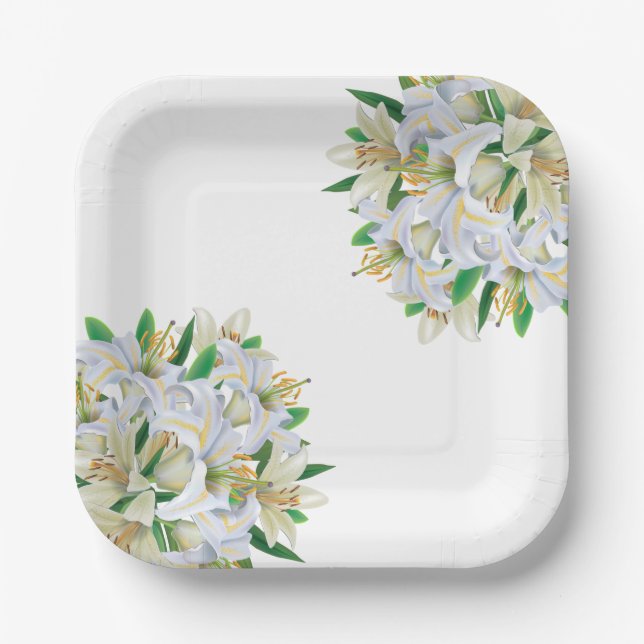 Paper Plates-White Lilies  Paper Plate (Front)