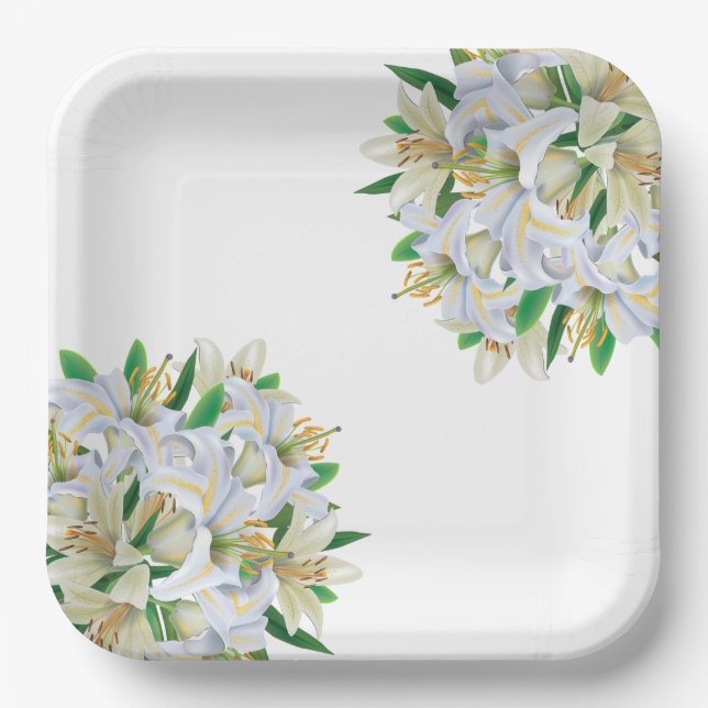 Paper Plates-White Lilies  Plate (Front)