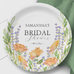 Paper Plates Wildflowers Bridal Shower<br><div class="desc">These bridal shower paper plates feature a bottom boarder of watercolor wildflowers in shades of orange and lavender purple. Use the template fields to add your custom text. An elegant choice for weddings with a wildflower theme or botanical garden bridal showers. Unique watercolor art and design by Victoria Grigaliunas of...</div>