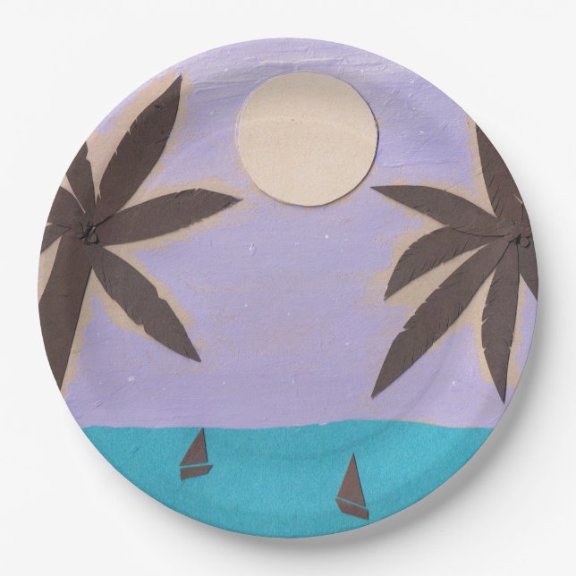 Paper Plates with a Palm Tree Design (Front)