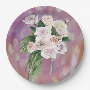 Paper Plates with Rose Bouquet Bridal Shower