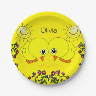 Paper Plates, Yellow Chicks Sun Floral Plate