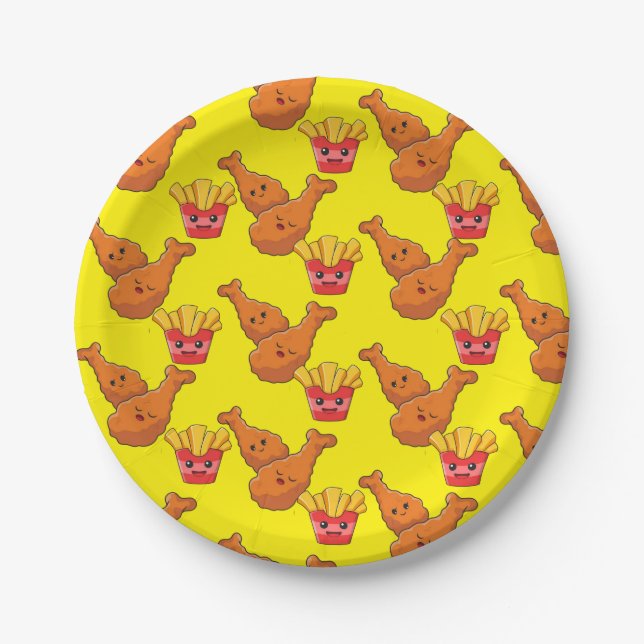 Paper Plates, Yellow French Fries Chicken Paper Plate (Front)