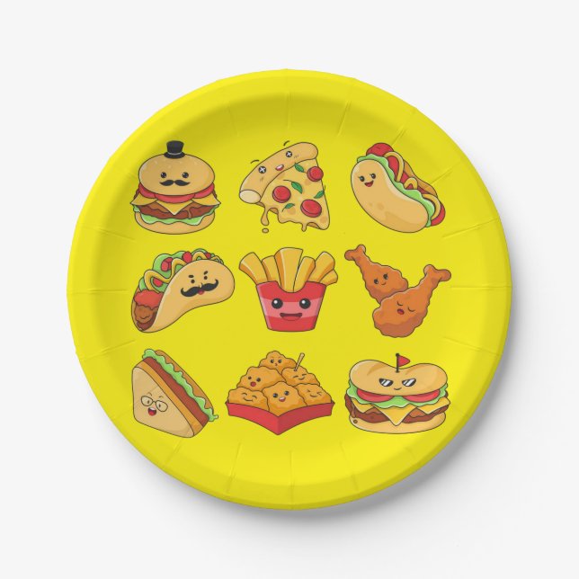Paper Plates, Yellow Tacos Fries Hotdogs Hamburger Plate (Front)