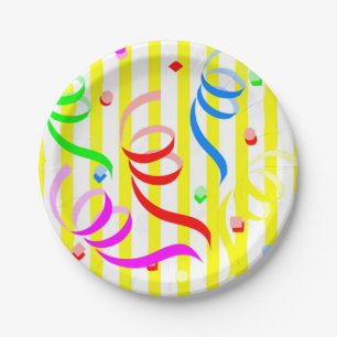 Paper Plates, Yellow & White Stripe Confetti Plate