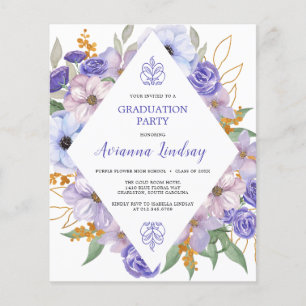 PAPER Purple Floral Graduation Party Invitation