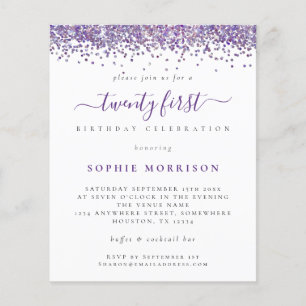 PAPER Purple Glitter Twenty First Party Invite