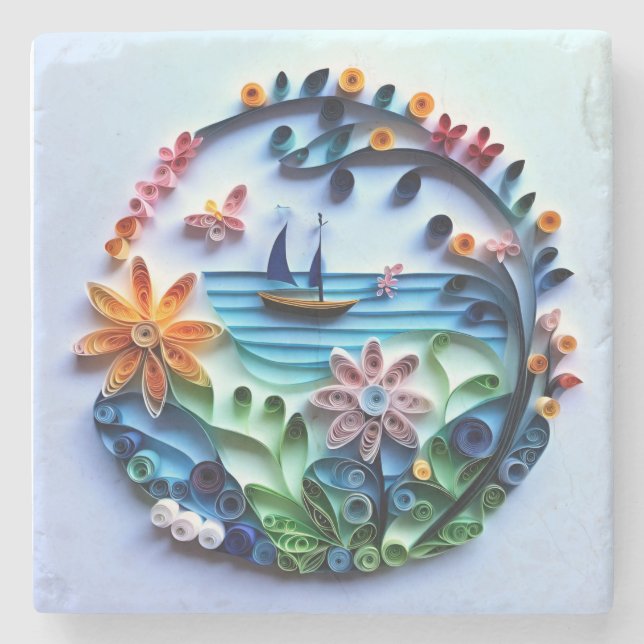 Paper Quilled Craft Stone Coaster (Front)