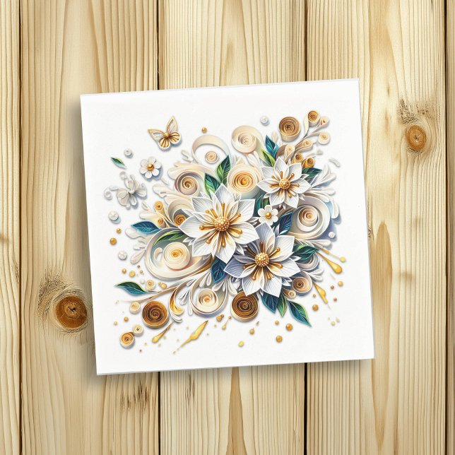 Paper Quilling Flowers and Butterflies Napkin (Creator Uploaded)