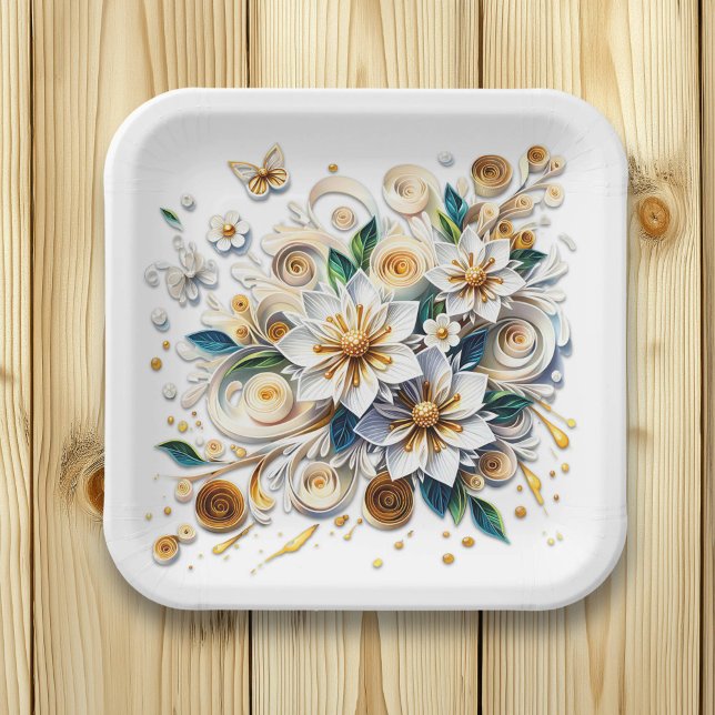 Paper Quilling Flowers and Butterflies Paper Plate (Creator Uploaded)