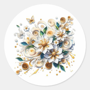Paper Quilling Flowers Elegant  Classic Round Sticker