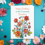 Paper Quilling Flowers | Grandma's Birthday Card<br><div class="desc">Personalised Happy Birthday card for a Grandma. You can personalise the text to make it any family member or name. Pretty paper quilling flowers in red,  pink and yellow.</div>