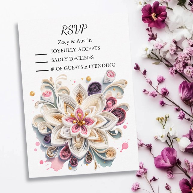 Paper Quilling Flowers Wedding RSVP Invitation (Creator Uploaded)