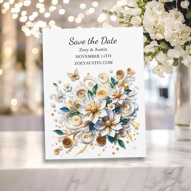 Paper Quilling Flowers Wedding Save the Date Invitation (Creator Uploaded)
