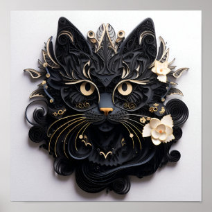 Paper Quilling Halloween black cat art print 