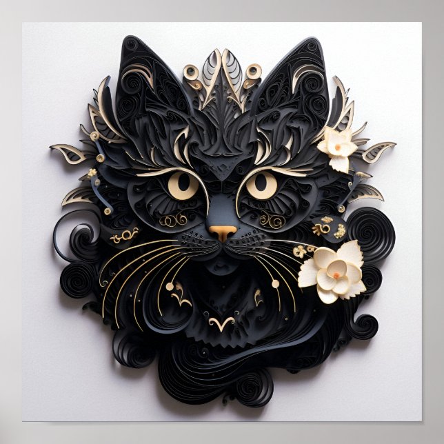 Paper Quilling Halloween black cat art print  (Front)
