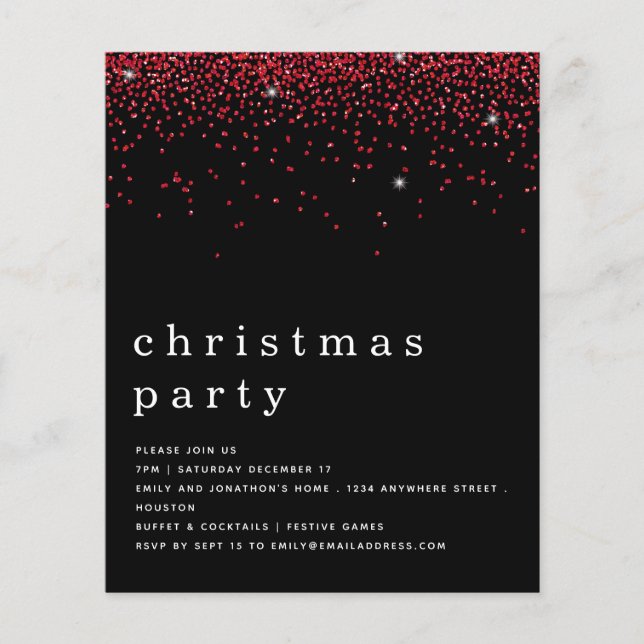 PAPER | Red Glitter Christmas Party Black Invite (Front)