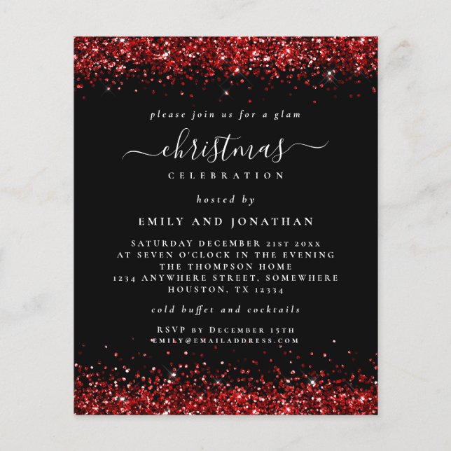 PAPER | Red Glitter Christmas Party Black Invite (Front)