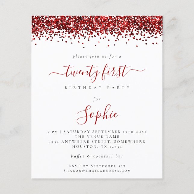 PAPER | Red Glitter Twenty First Party Invitation (Front)