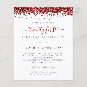 PAPER  Red Glitter Twenty First Party Invite