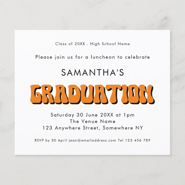 PAPER  Retro Vintage Orange Photo Graduation Party (Front)