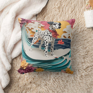 Paper Rococo Dalmatian Surfing Pastel Colours Cushion