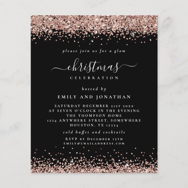 PAPER | Rose Gold Glitter Christmas Black Invite (Front)