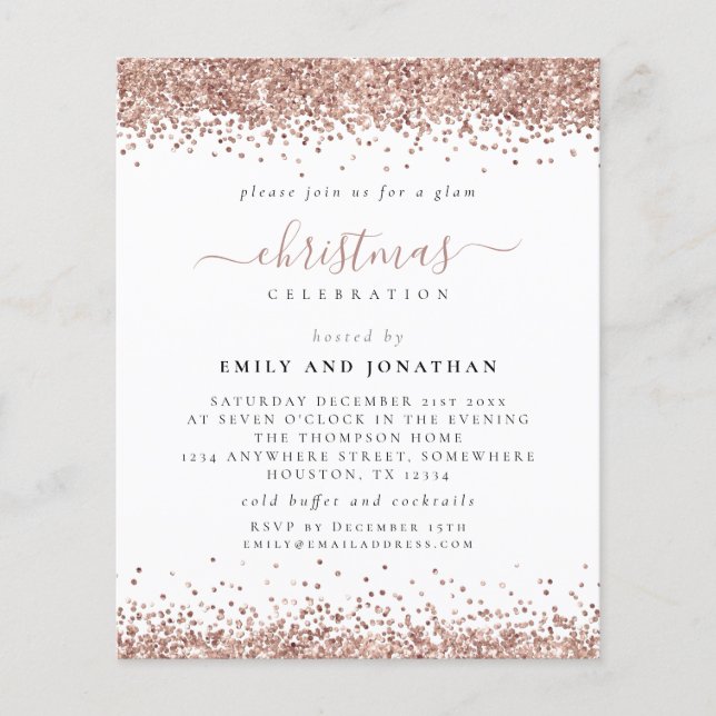 PAPER | Rose Gold Glitter Christmas Party Invite (Front)