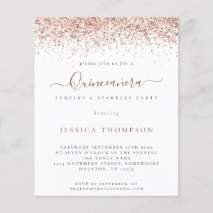 PAPER Rose Gold Glitter Quinceañera Invitation