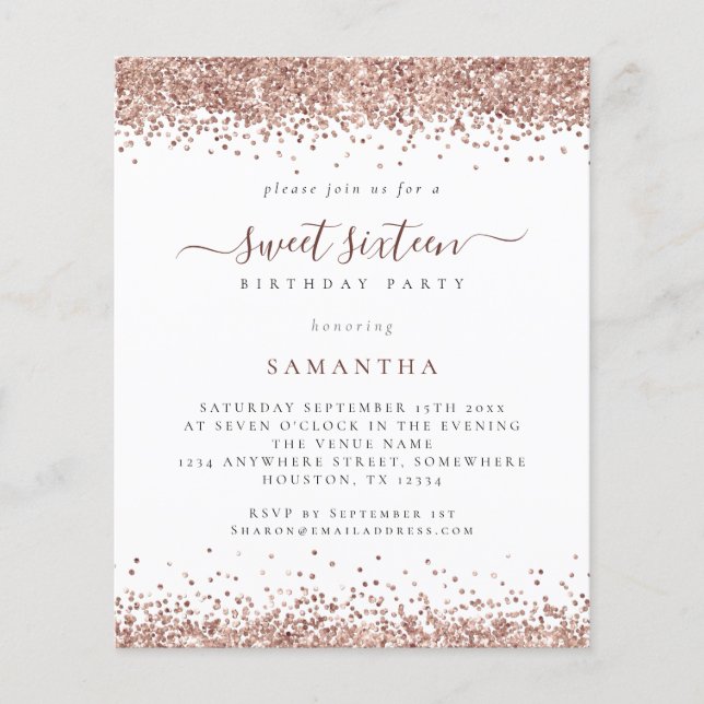 PAPER | Rose Gold Glitter Sweet Sixteen Invitation (Front)
