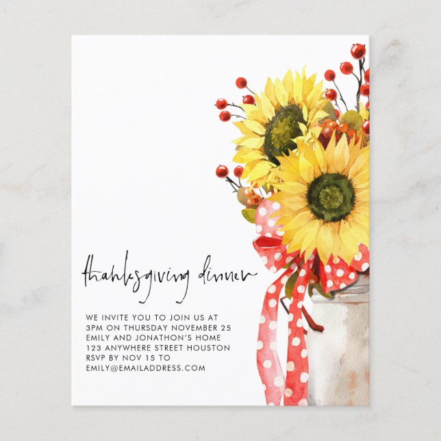 PAPER  Rustic Sunflower Thanksgiving Dinner Invite (Front)